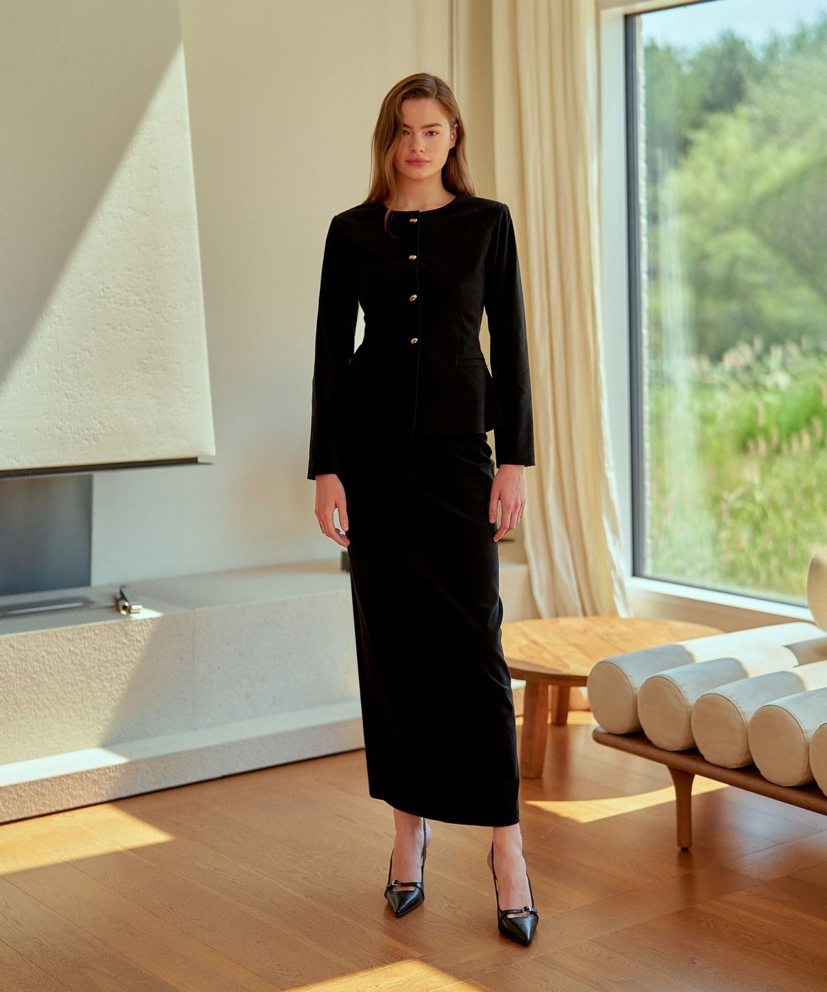 레트흐드레뚜왈(LETTRE DE LE TOILE) Aude H-line skirt (black)