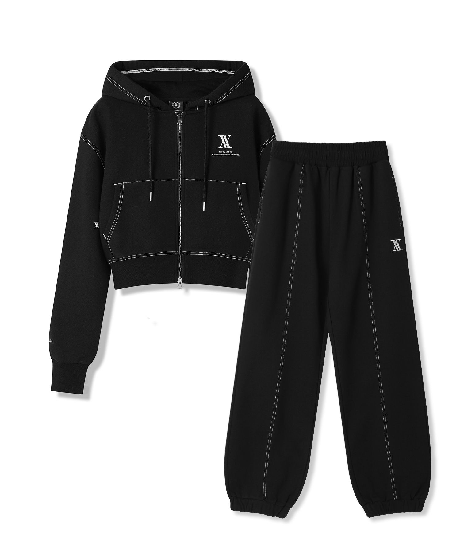 アウターその他 AVANDRESS SET AV LOGO CROP HOOD ZIPUP PANTS BLACK STITCH 어반드레스(AVANDRESS) [SET] AV LOGO CROP HOOD ZIP-UP & PANTS