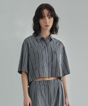 dotted S/T crop shirt - black