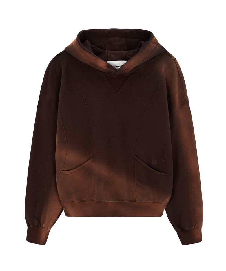 WASHED PANELLED HOODIE (BROWN)