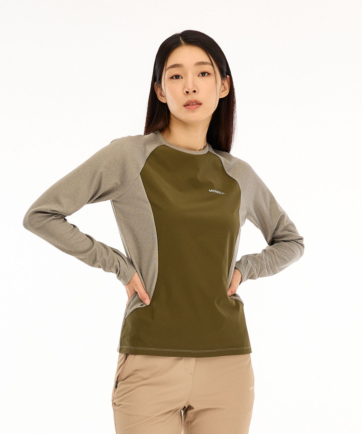 머렐(MERRELL) [WOMEN] 라운드넥 방풍 티셔츠 KHAKI