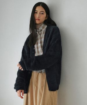 앙고라 오버핏 가디건 블랙