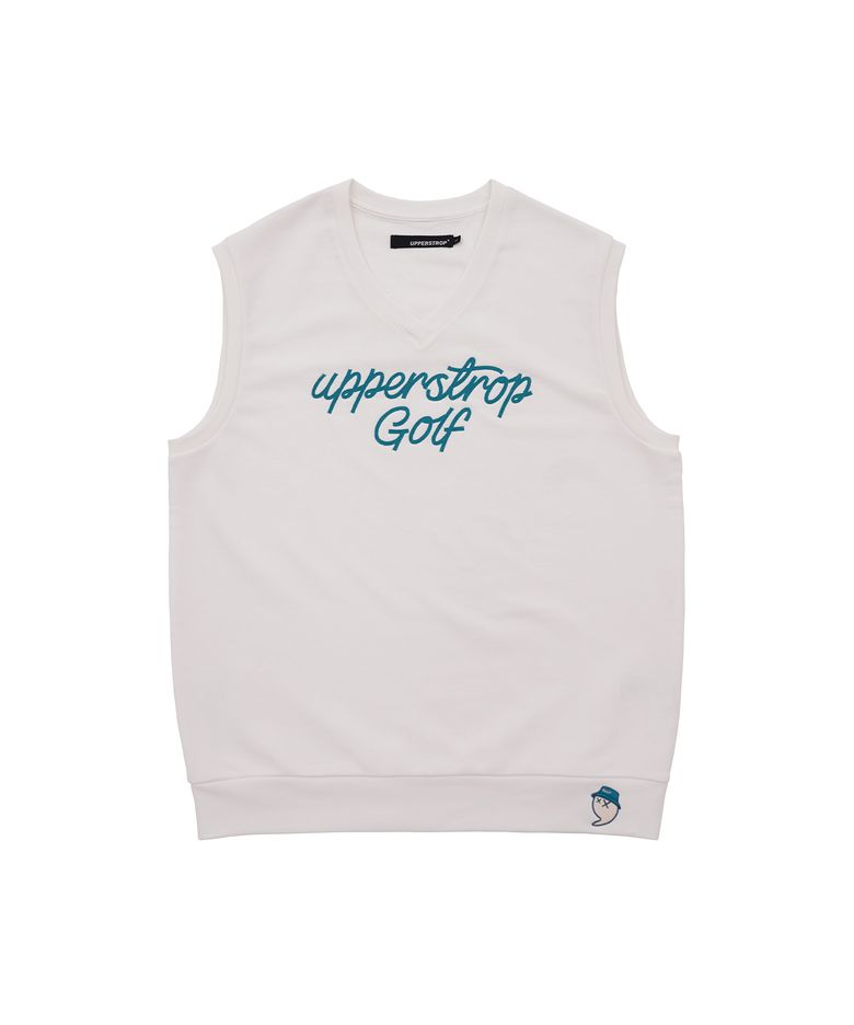 [UP3108] UPST GOLF 레터링 로고 브이넥 베스트 아이보리