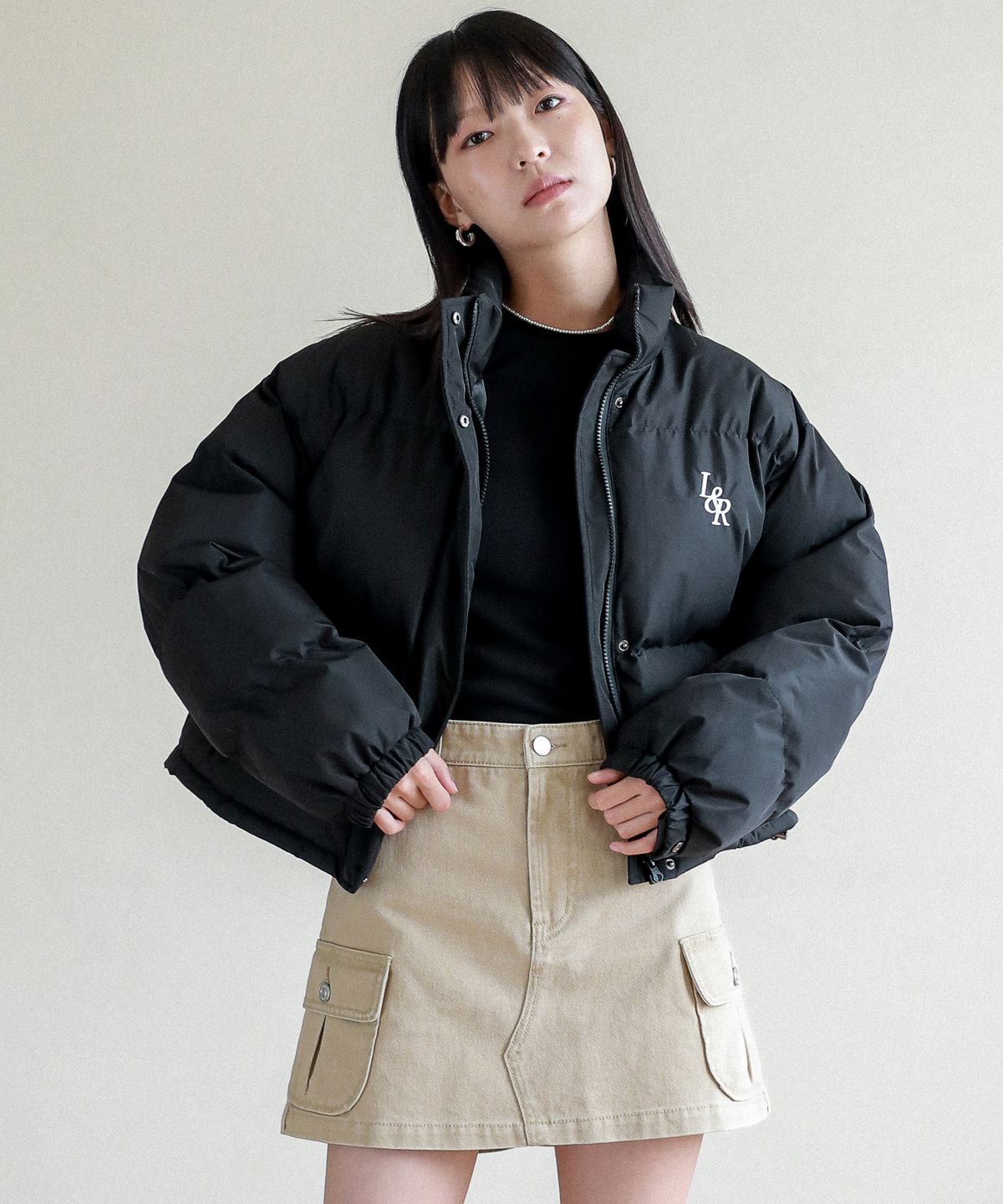 로시로우(LOSSYROW) Lossy Lip stop Crop Padding_Black