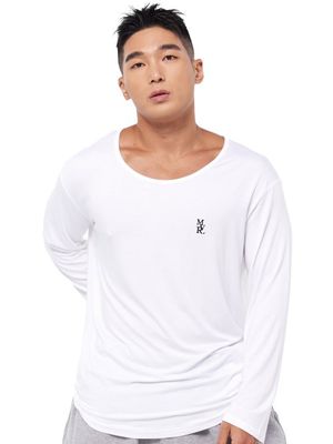 MVR 로고 와이드 U넥 루즈핏 긴팔티셔츠 화이트