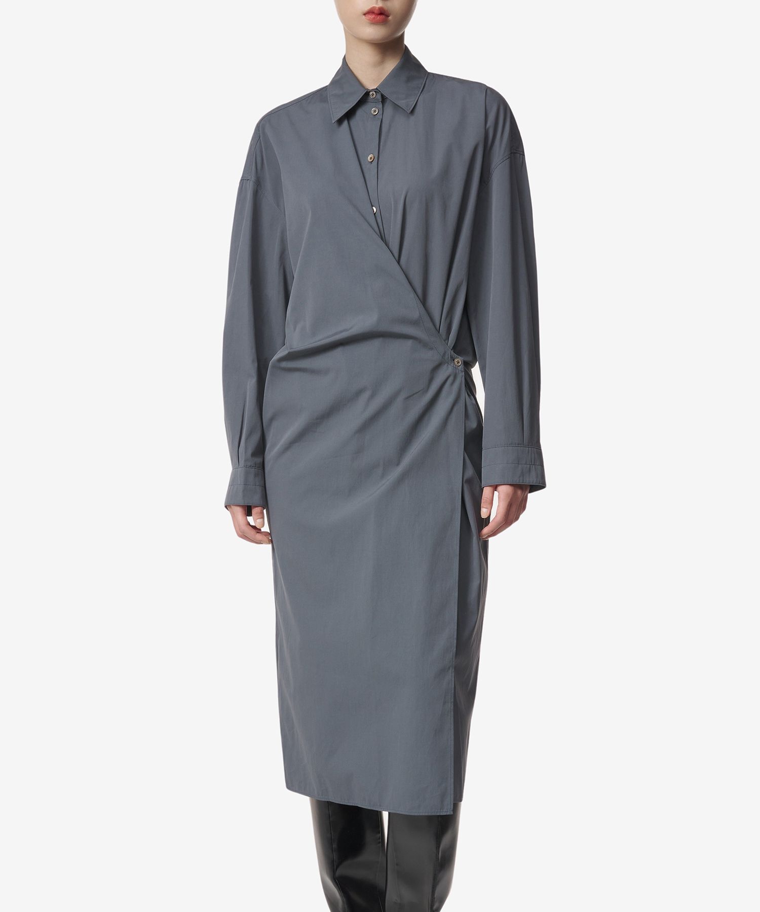 MUSINSA | LEMAIRE Midi Twisted Shirt Dress - Asphalt