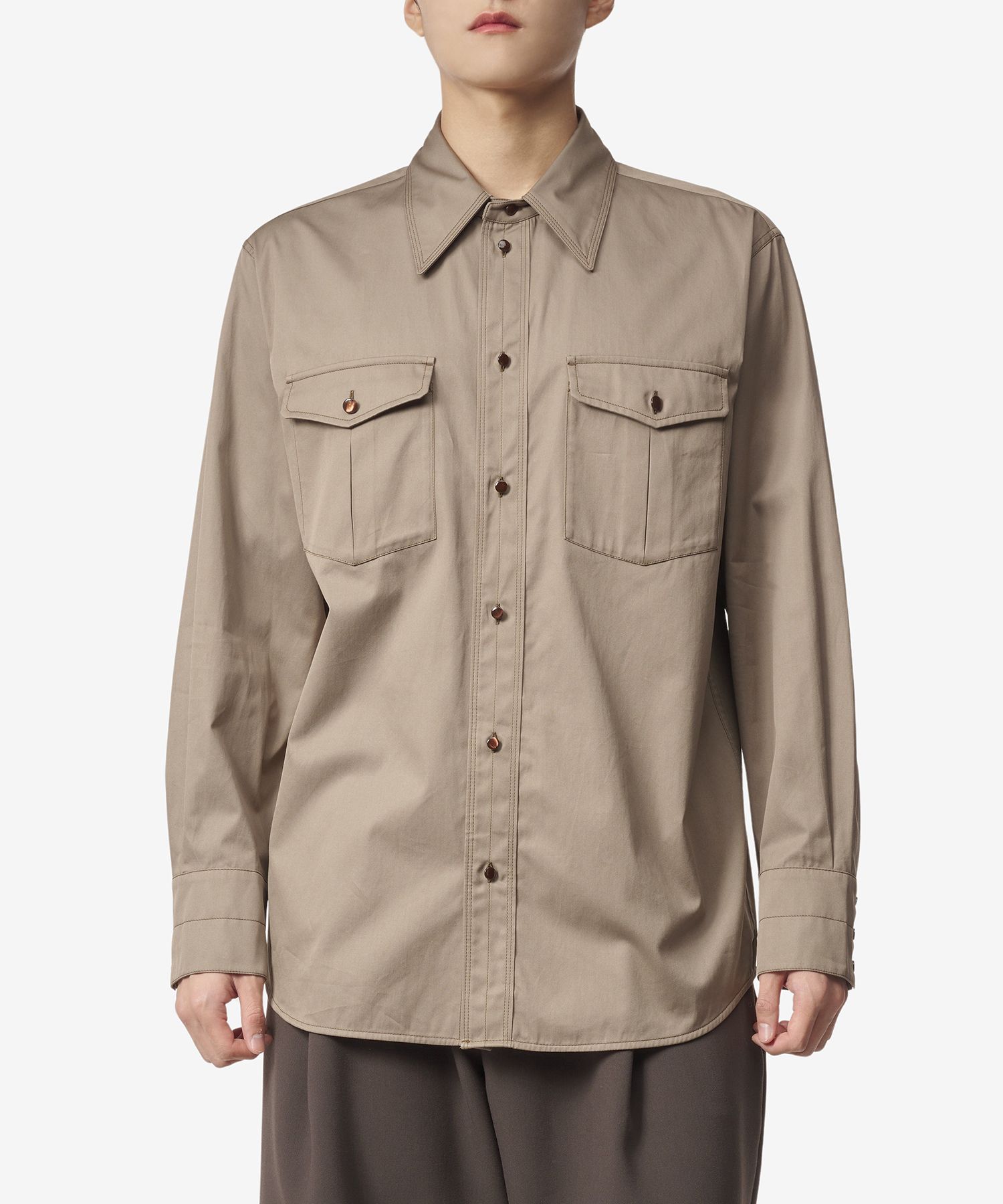 MUSINSA公式 | LEMAIRE Relaxed Western Cotton Shirt - Brown