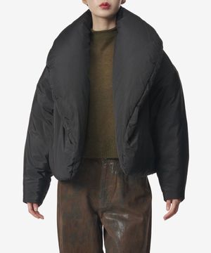 와이드 카라 패디드 재킷 - 블랙 / 764070Y070O1000