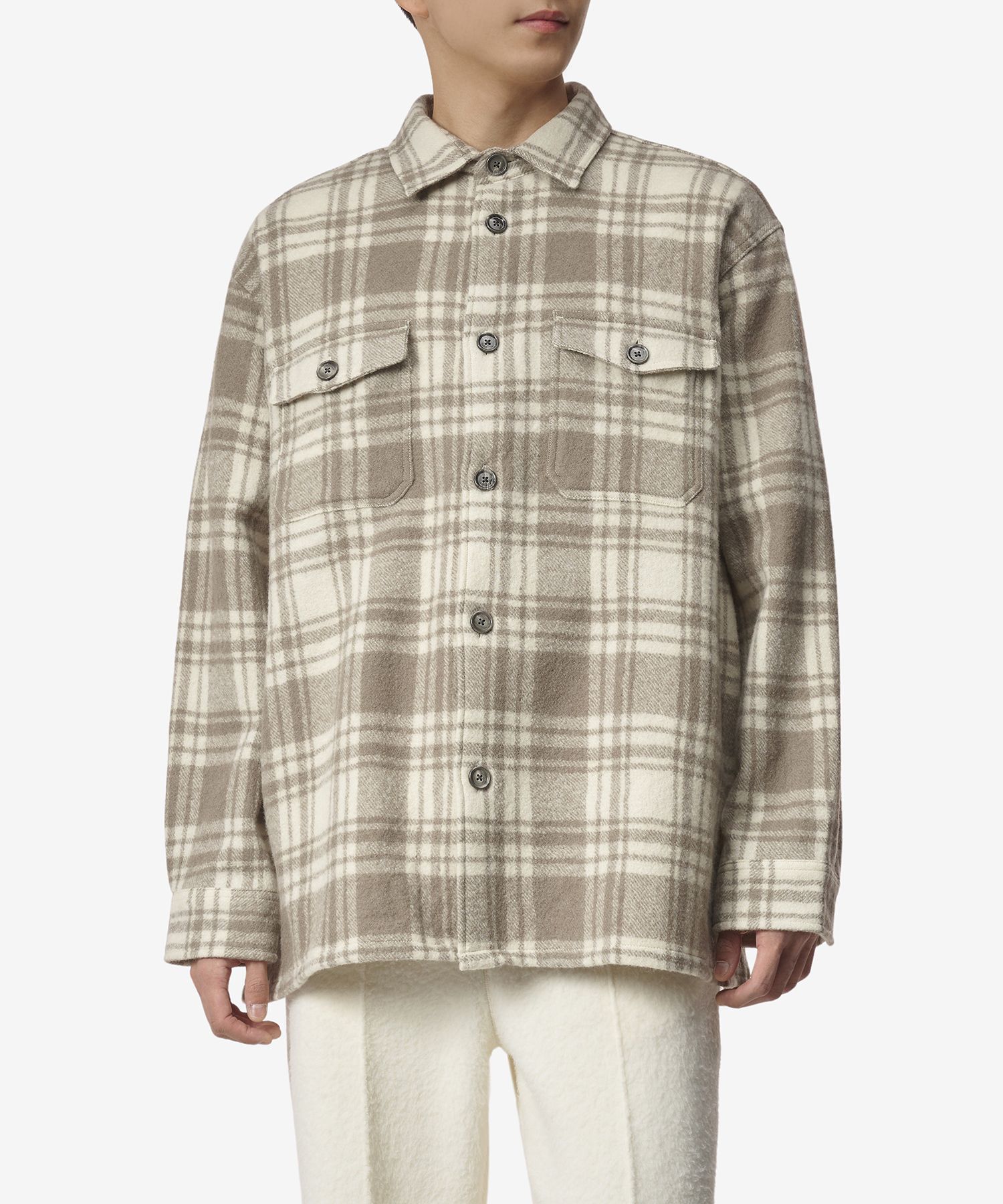 ★★AMI PARIS★★ Oversized Wool Check Shirt Beige UJK226WV0 MUSINSA | AMI Oversize wool check shirt - Beige