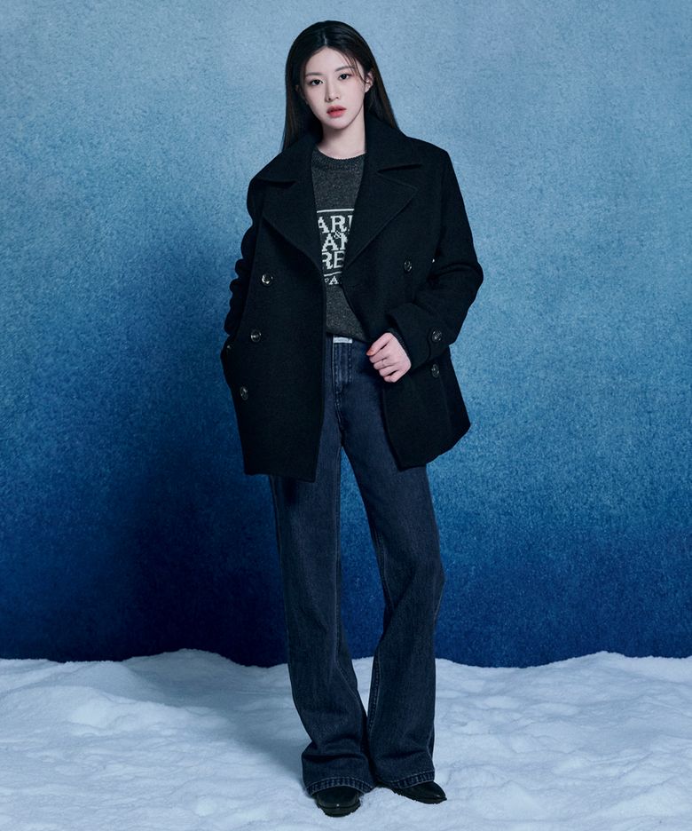 DOUBLE PEA COAT navy