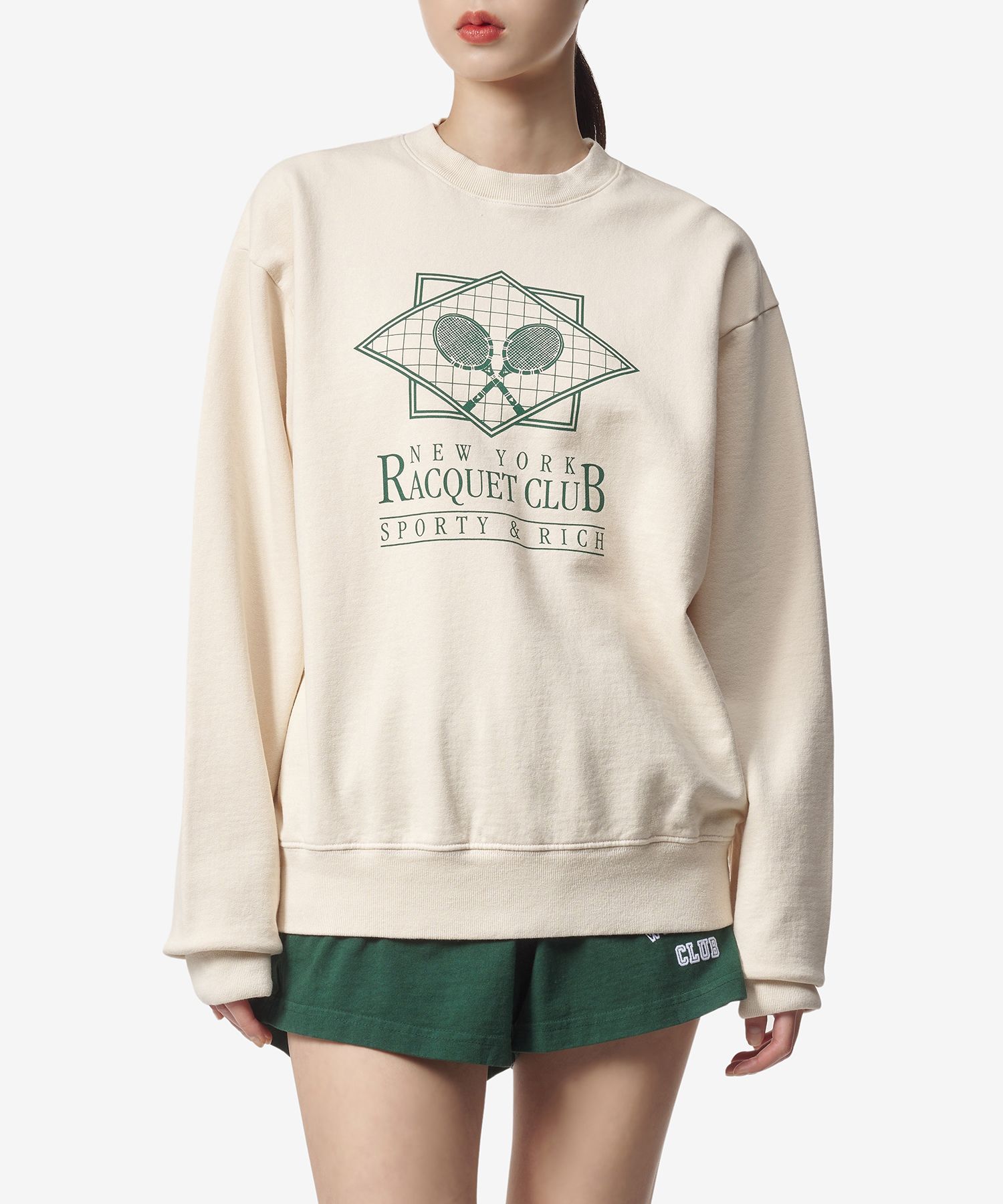 スウェット・トレーナー Sporty & Rich Racquet Club Graphic Print Sweatshirt Cream CR MUSINSA | SPORTY&RICH racket club graphic print sweatshirt