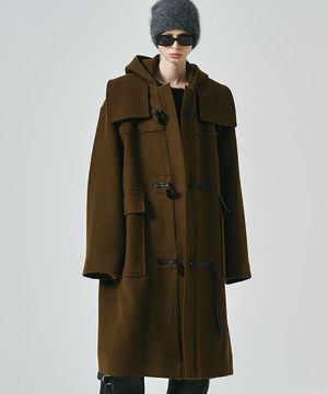 오버핏 후드 더플 코트 (브라운)