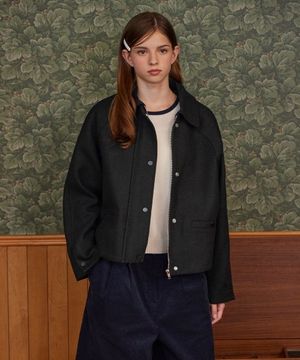 울  카라 하프 자켓 블랙