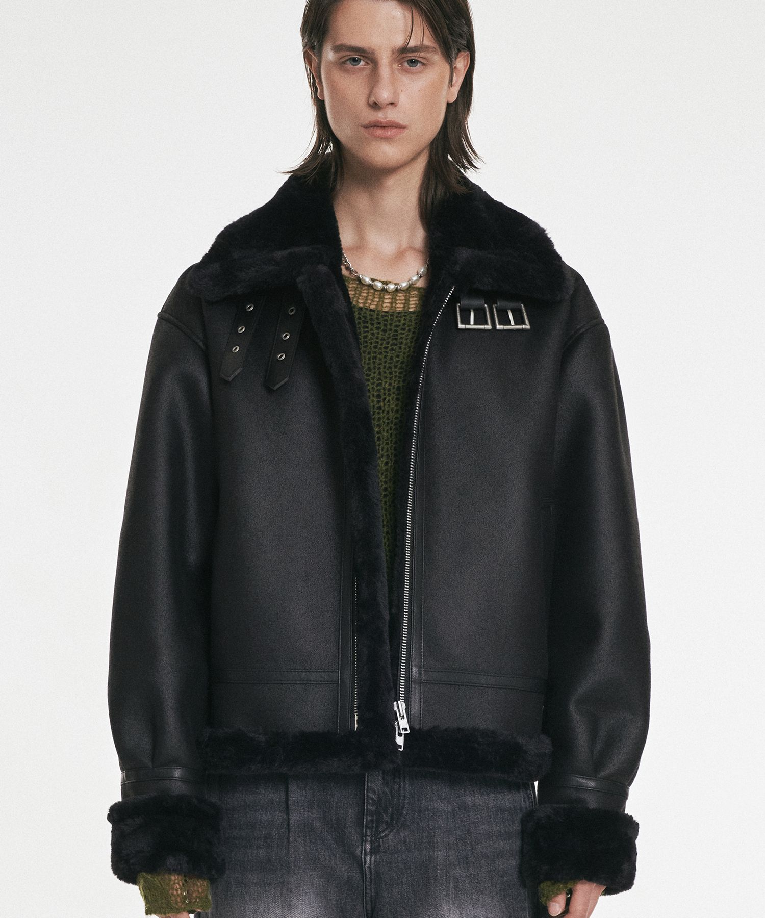 MUSINSA | DOFFJASON High-neck leather mouton jacket NOIR