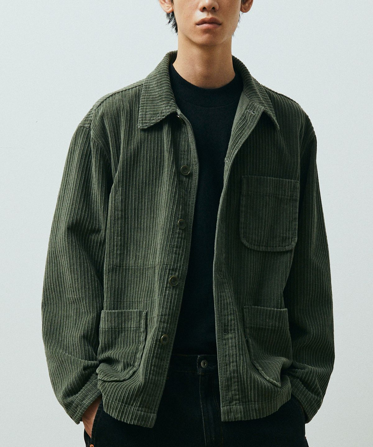 퍼블릭피겨(PUBLICFIGURE) 피그 다잉 코듀로이 쵸어 자켓_세이지 그린