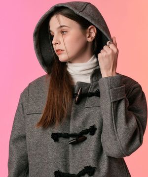 [울 ver.] 누빔 크롭 떡볶이 후드 더플 코트 자켓 [그레이]