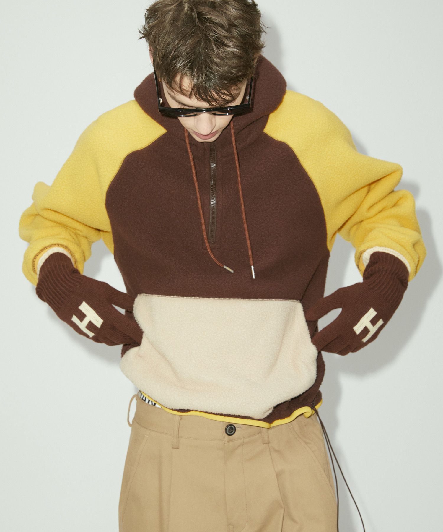 MUSINSA公式 | NOHANT COLOR BLOCK FLEECE HOODIE MULTI YELLOW