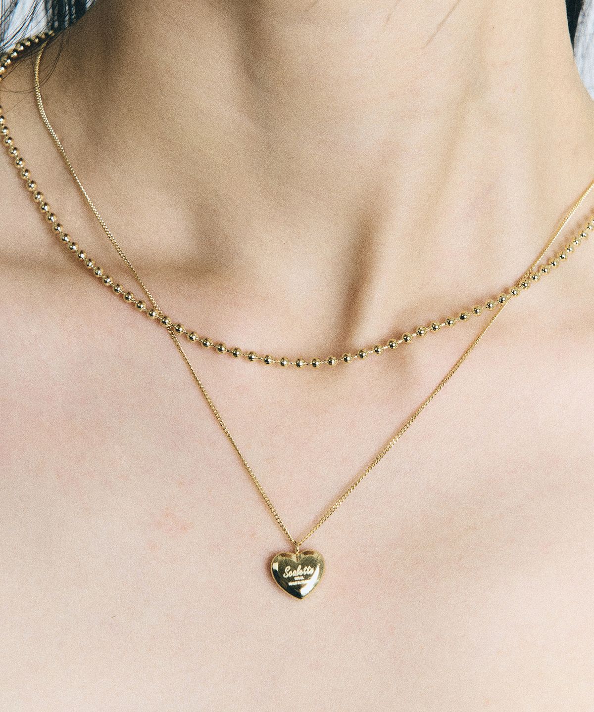 스칼렛또(SCALETTO) CKE201[Renewal][2SET][surgical steel]Two Rows of Heart Layered Necklace (2colors)