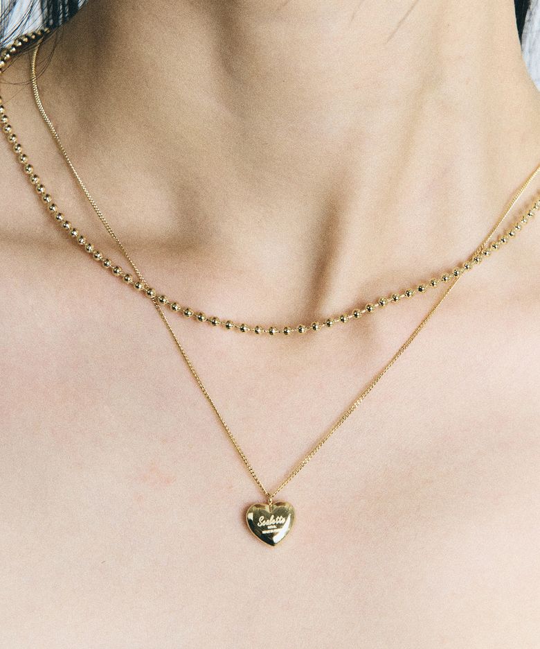 CKE201[Renewal][2SET][surgical steel]Two Rows of Heart Layered Necklace (2colors)