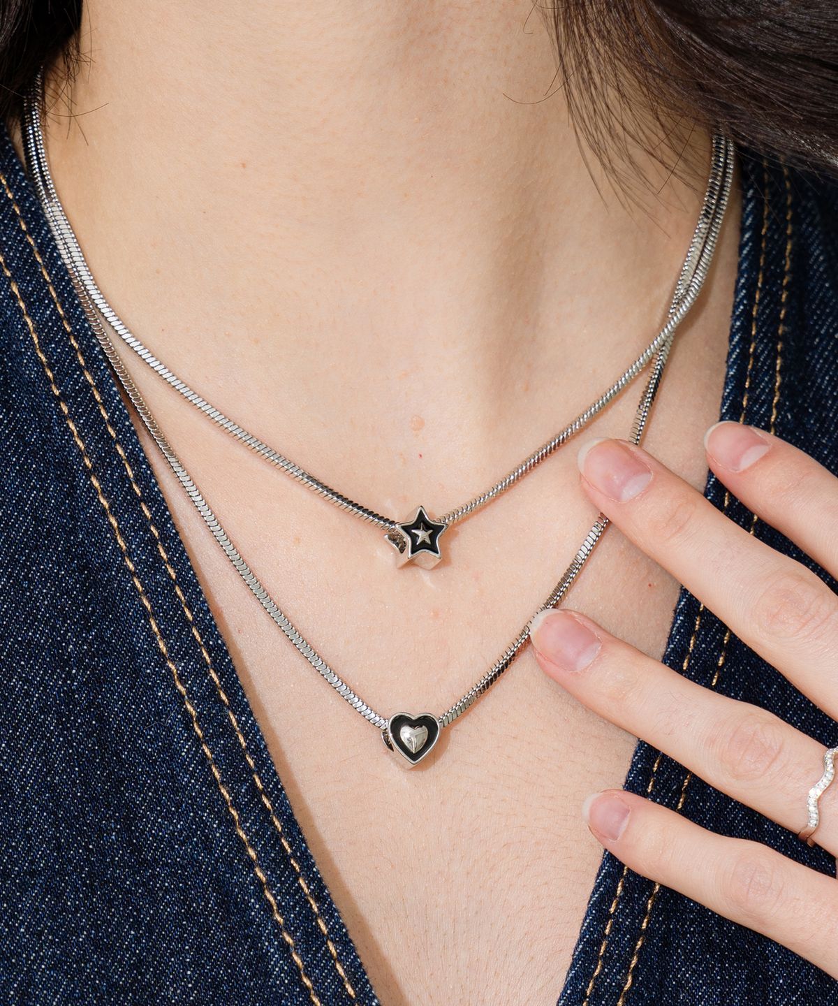스칼렛또(SCALETTO) CKE205 Black Enamel Heart Star Necklace