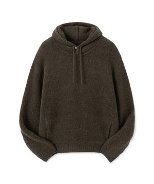 모헤어 부클 후드 니트 [브라운]