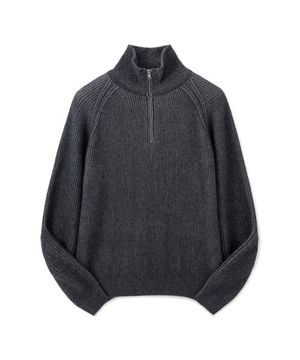 이중우수 하프집업 울 니트 [차콜]