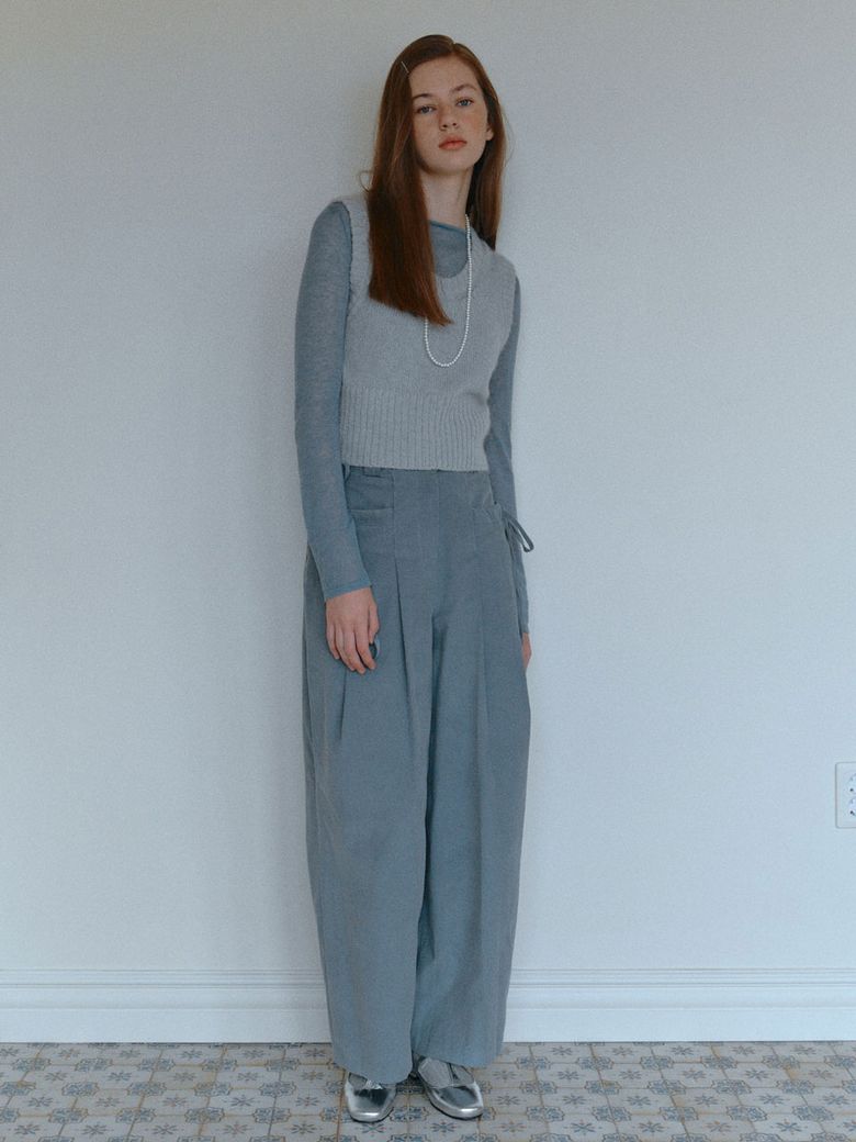 CORDUROY TUCK WIDE PANTS_BLUE