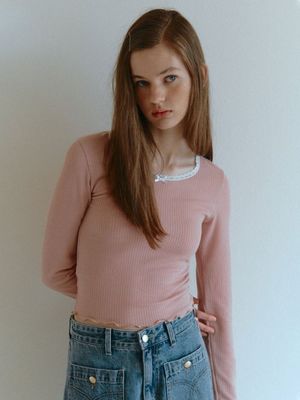 TRIMMING LACE T-SHIRTS_PINK