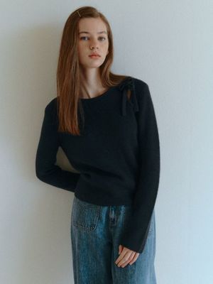 RIBBON CUT OUT KNIT_CHARCOAL