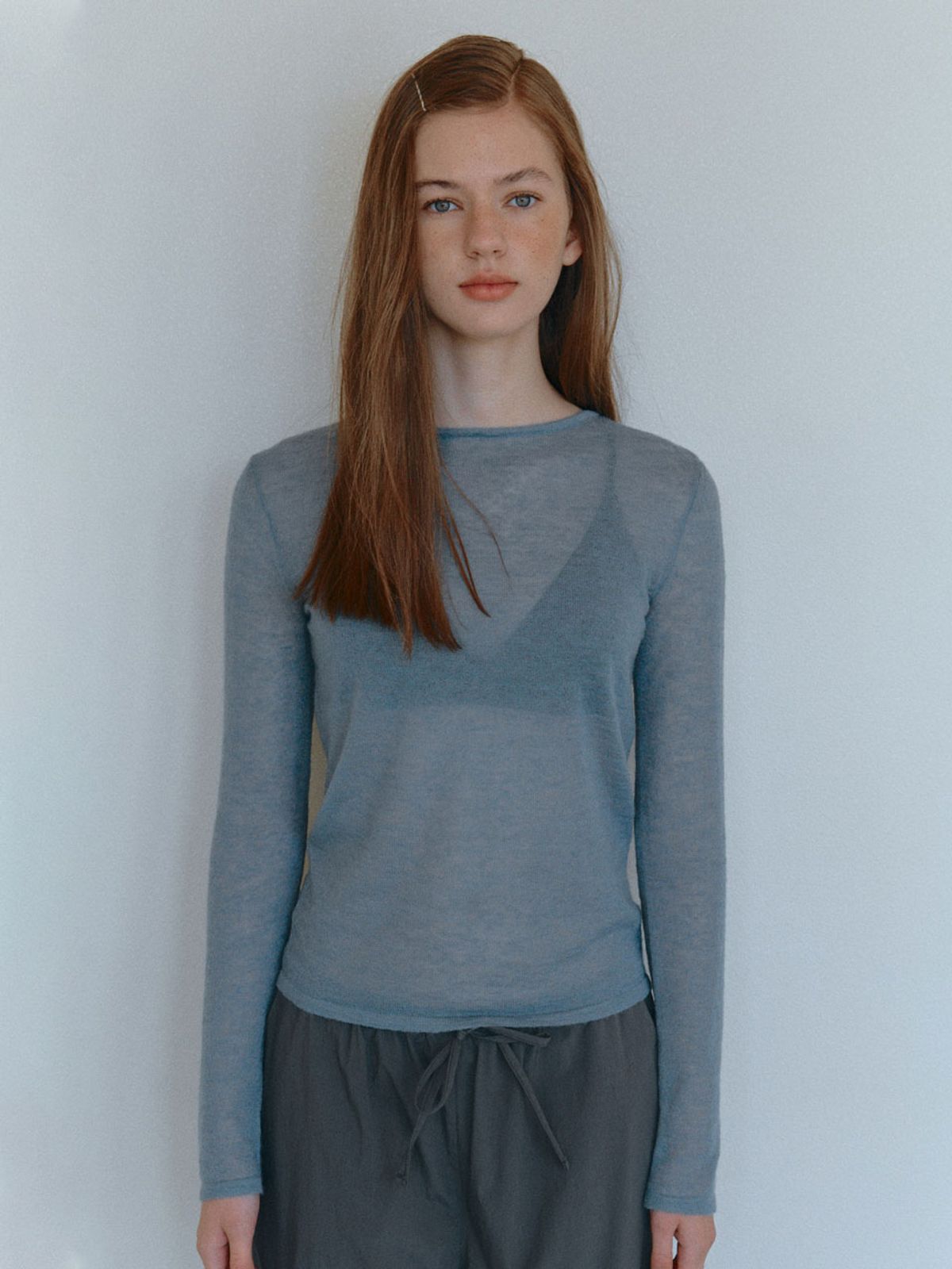 셀리테일즈(CELITAILS) SHEER KNIT TOP_BLUE
