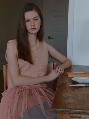 MOHAIR KNIT VEST_SALMON