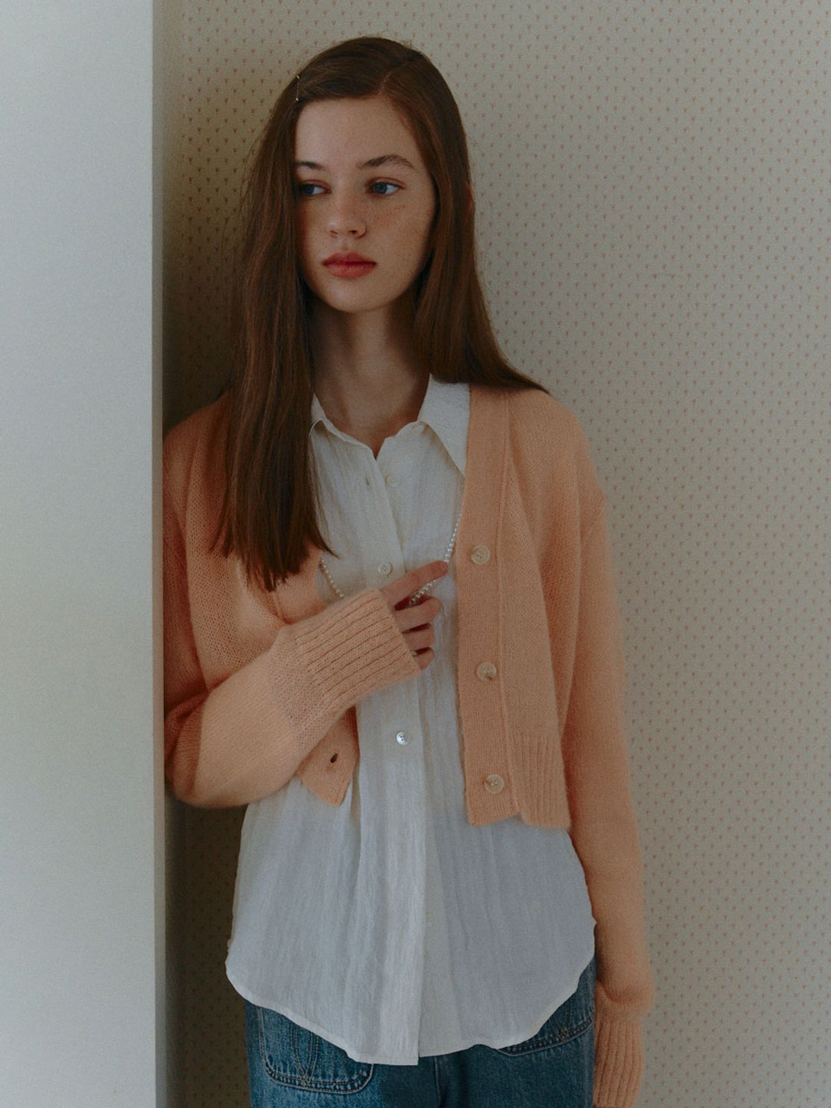 셀리테일즈(CELITAILS) MOHAIR CROP CARDIGAN_SALMON