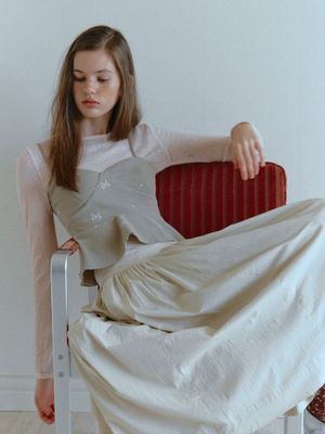 RIBBON EMBROIDERED BUSTIER_LIGHT GREY