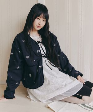 RIBBON EMBROIDERED JACKET_NAVY