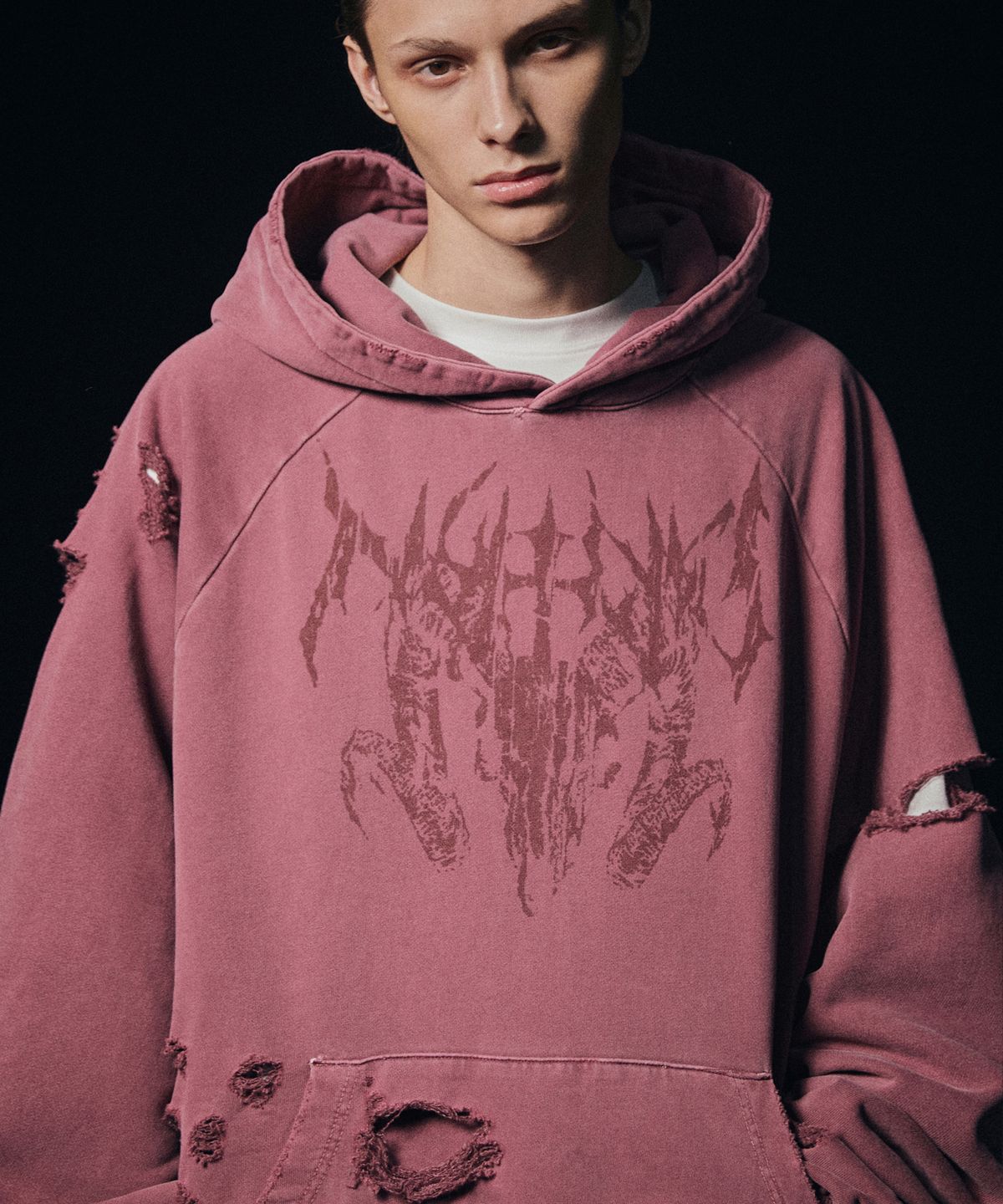 낫포너드(NOT4NERD) Destroyed Pigment Goat Pullover Hood - Red