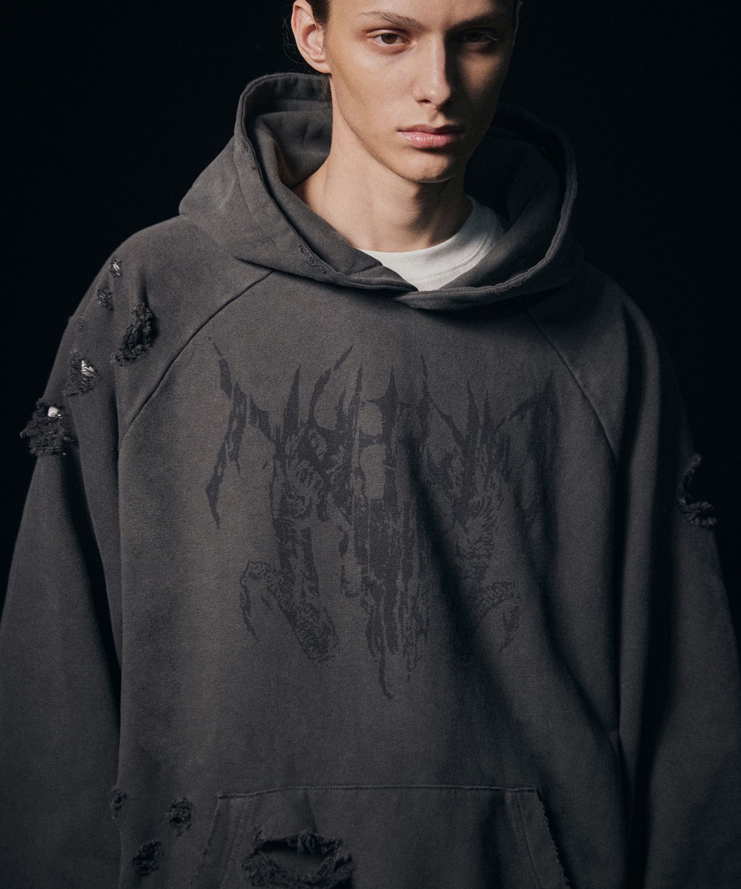 MUSINSA | NOT4NERD Destroyed Pigment Goat Pullover Hood