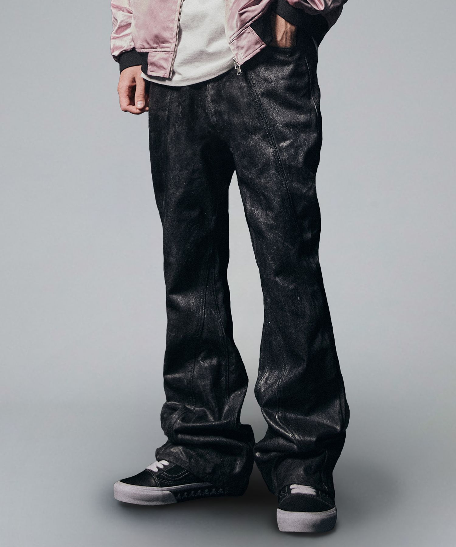 MUSINSA | NOT4NERD Curved Dirty Wash Bootscut Denim Pants - Coated 
