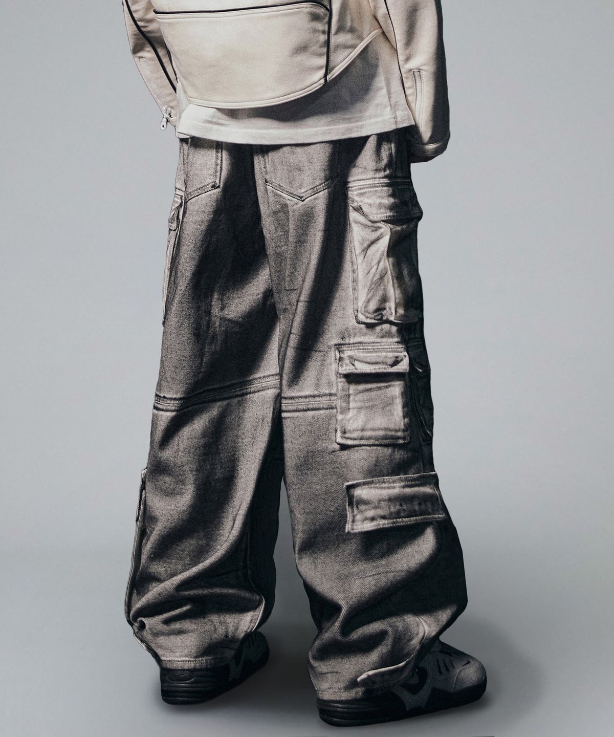 낫포너드(NOT4NERD) Dirty Wash Multi Cargo Denim Pants - White