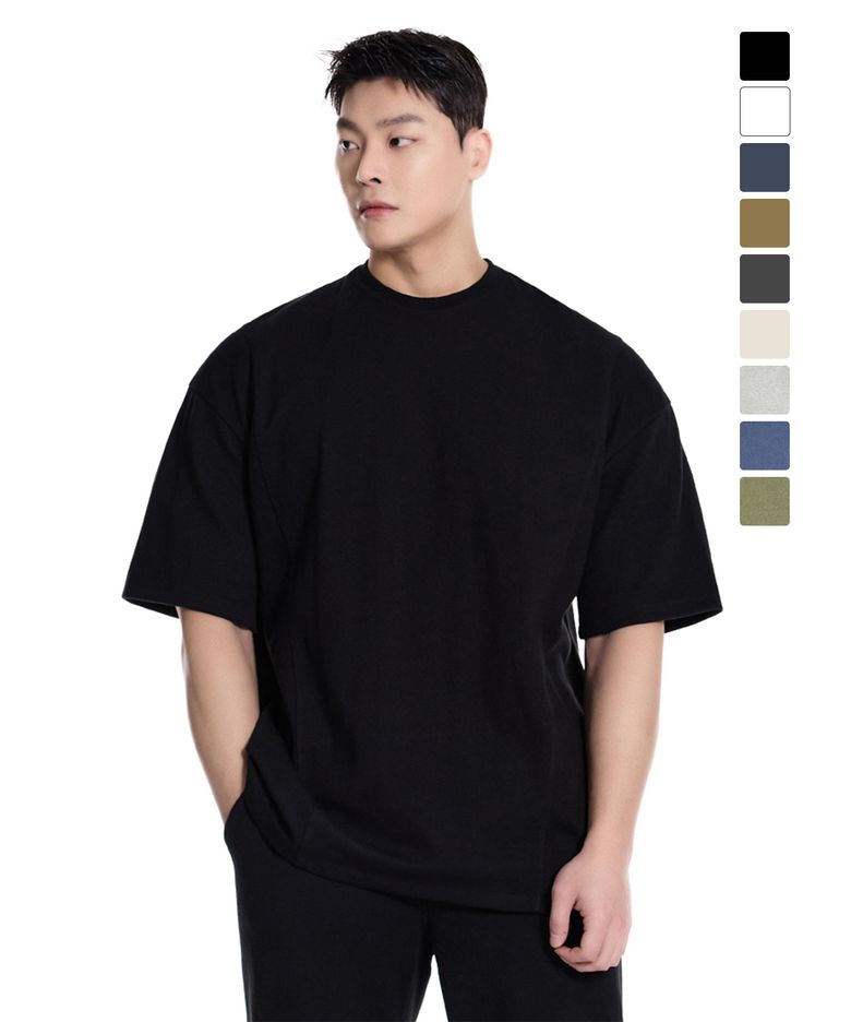퍼펙트 특양면 오버핏 숄더 2중절개 무지 반팔 티셔츠_10Color