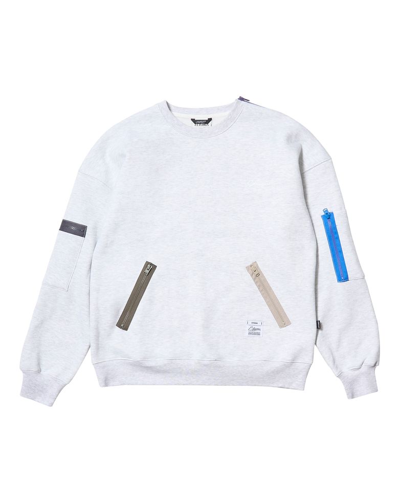 ZIPPER OVERSIZED CREWNECK WHITE MELANGE