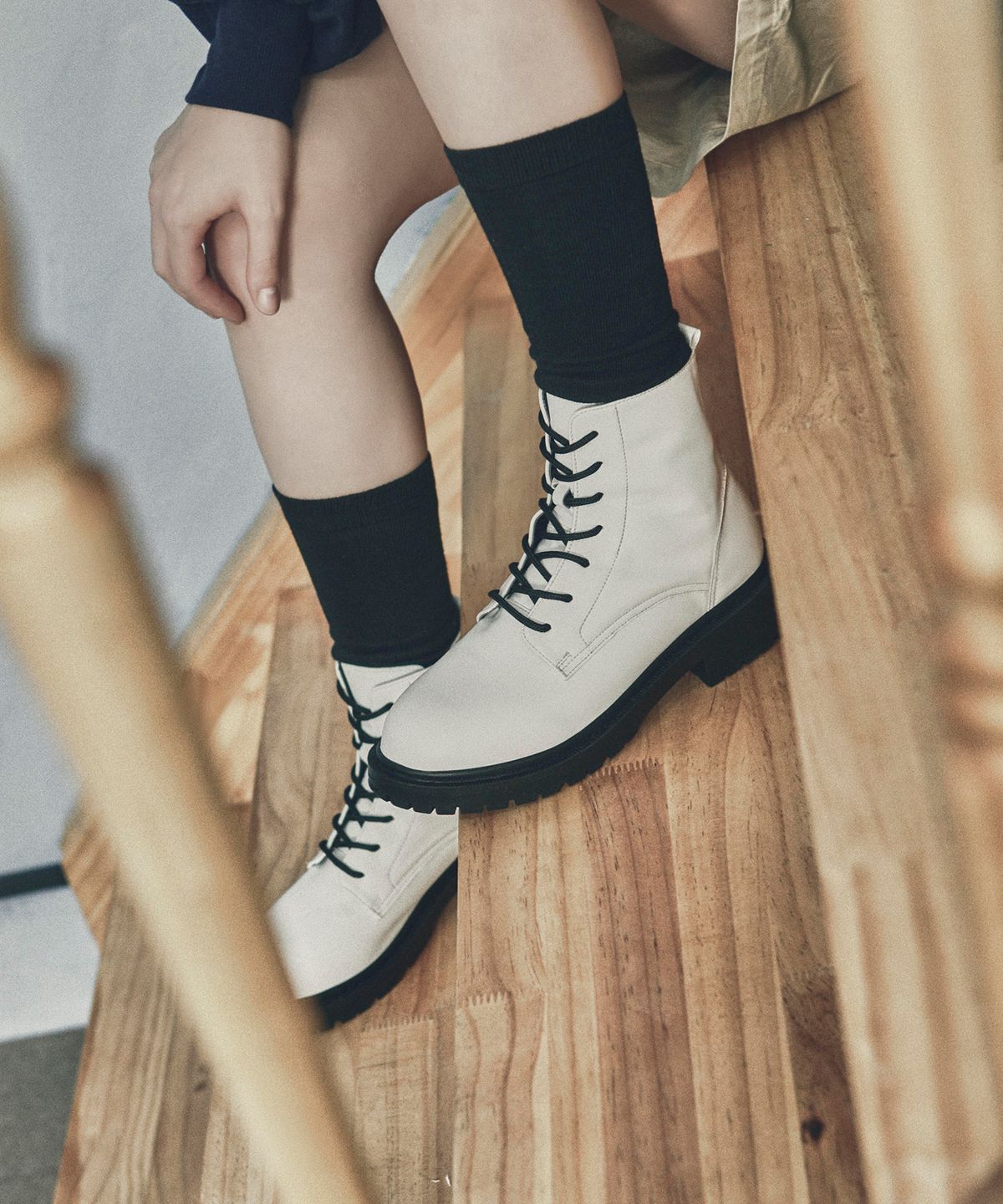 커스텀에이드 우먼(CUSTOMADE WOMAN) 4.5cm 레이스업 워커부츠 로니(CW0056WH)