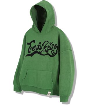 웨이브 로고 니트 후드 - 카키