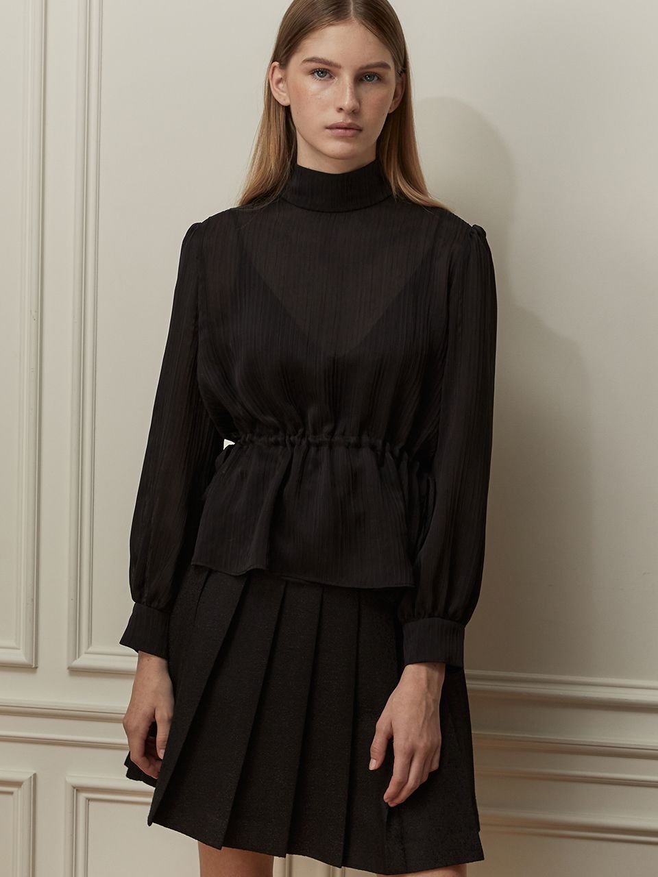 maison celon chiffon tie blouse ブラウス　黒 chiffon tie blouse – célon
