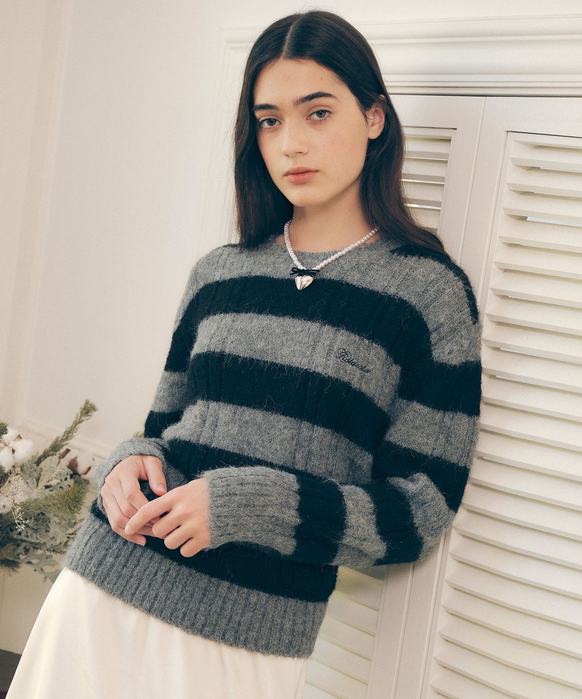 로라로라(ROLAROLA) OVERFIT BOARDER KNIT GY+BK