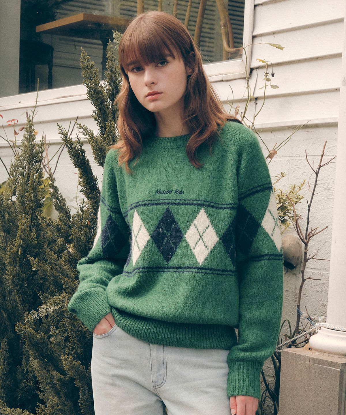 로라로라(ROLAROLA) ARGYLE KNIT PULLOVER GREEN
