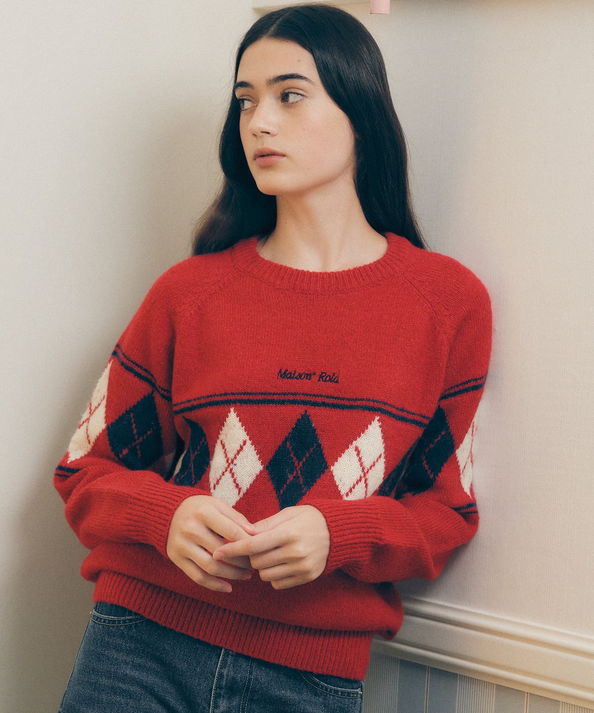 로라로라(ROLAROLA) ARGYLE KNIT PULLOVER RED