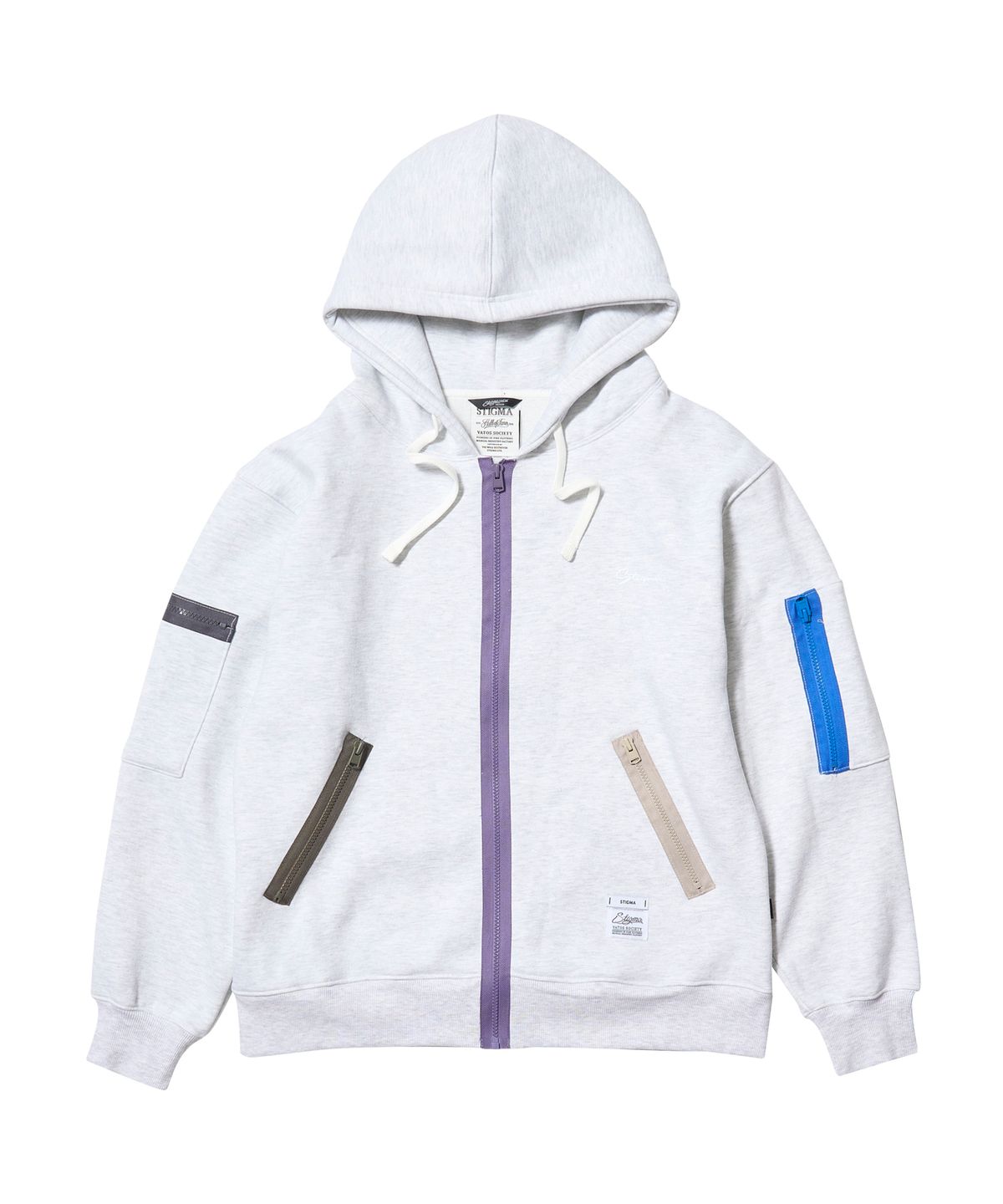 스티그마(STIGMA) ZIPPER OVERSIZED ZIP UP HOODIE WHITE MELANGE