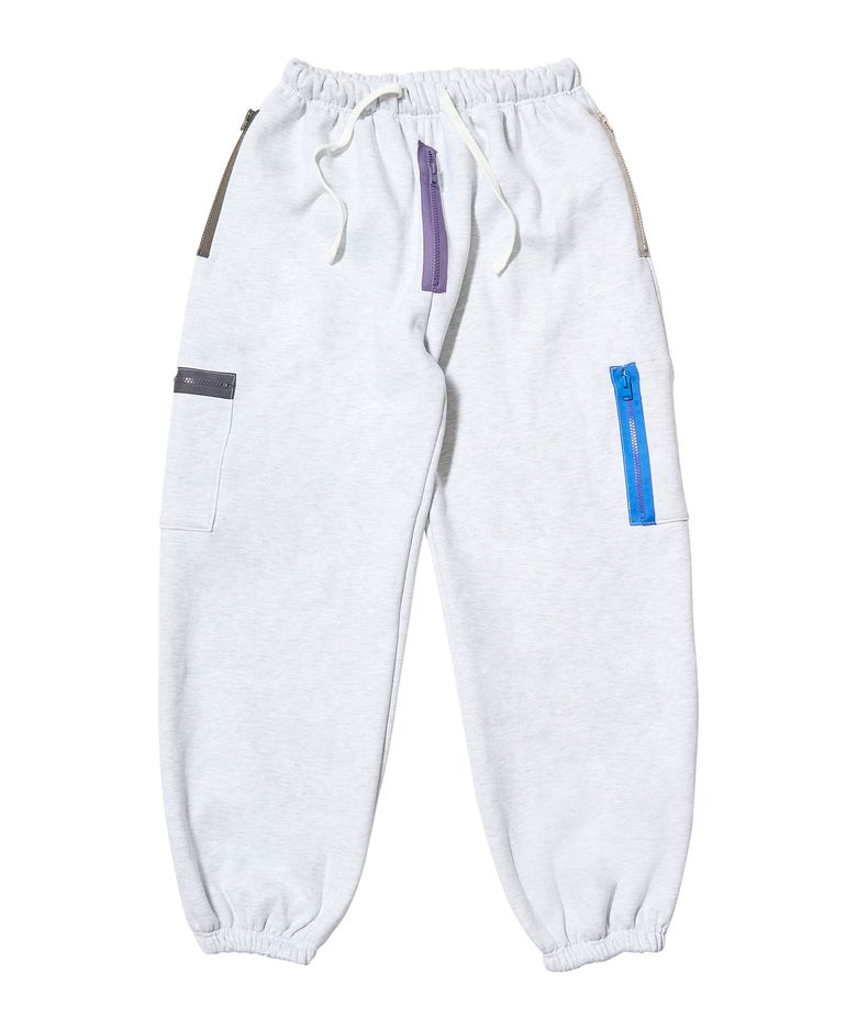 ZIPPER WIDE JOGGER PANTS WHITE MELANGE