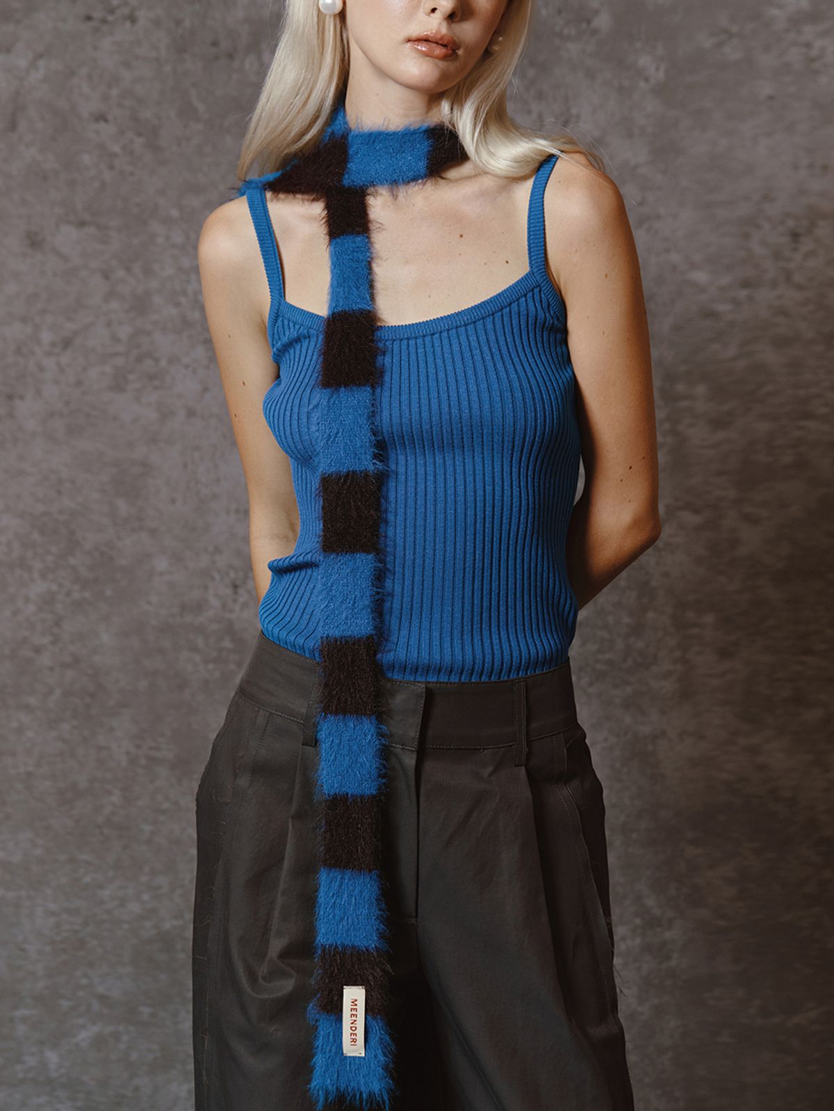 민더리(MEENDERI) MIXED STRIPE KNIT MUFFLER - BLUE BROWN