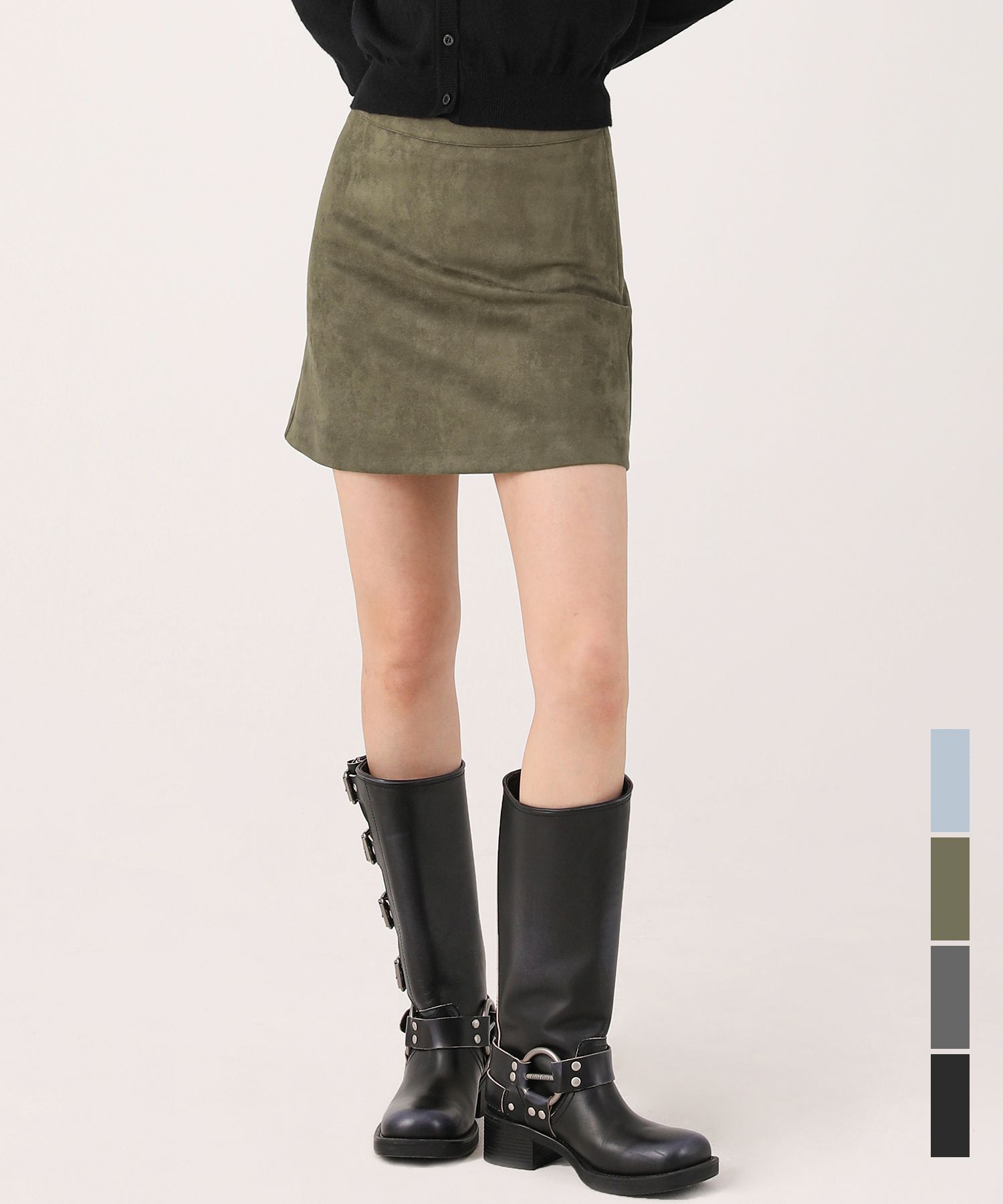 ☆韓国の人気☆【AVANDRESS】☆Suede Chic Slit Mini Skir.t☆ MUSINSA | AVANDRESS Suede Chic Slit Mini Skirt BLACK